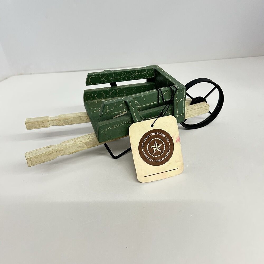 Vintage Boyds Collection Green Wooden Wheelbarrow Display Accessory